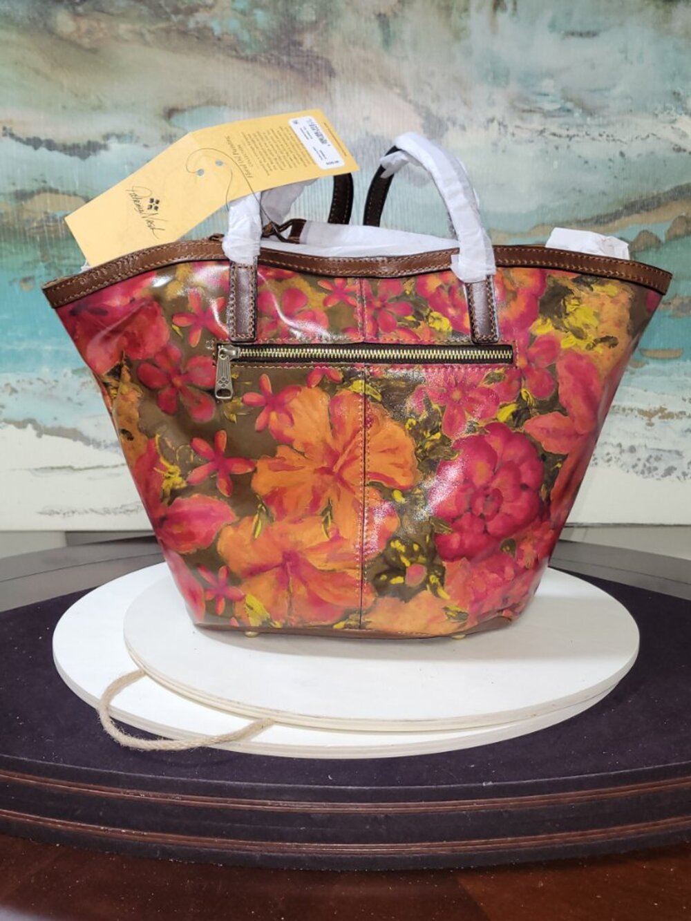 Patricia Nash Leather Marconia Floral Oil Tote, Item #HL01 - Picture 3 of 13